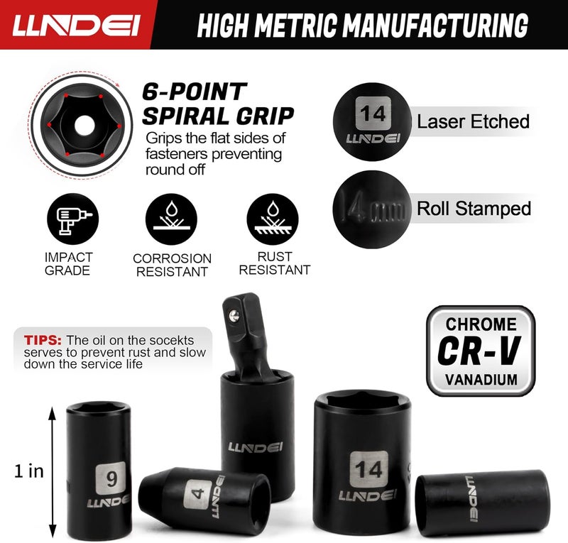 LLNDEI 48 Piece 1/4 Inch Mini Socket Ratchet Wrench Set, Metric Shallow Socket (4-14mm) 6-Point,with 72 Teeth Mini Ratcheting Wrench, Screwdriver Bit Set, Universal Joints and 3 Inch Extensions - Image 4